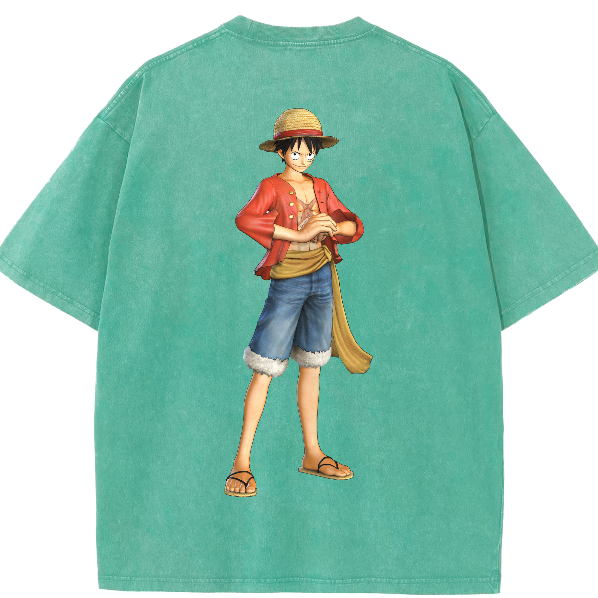 ワンピース モンキー・D・ルフィ ONE PIECE Monkey D. Luffy 綿100% ヴィンテージ風 半袖Tシャツ（背面プリント）